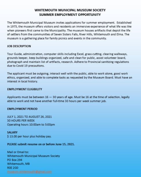 Deadline to apply for Museum Employment Opportunity
